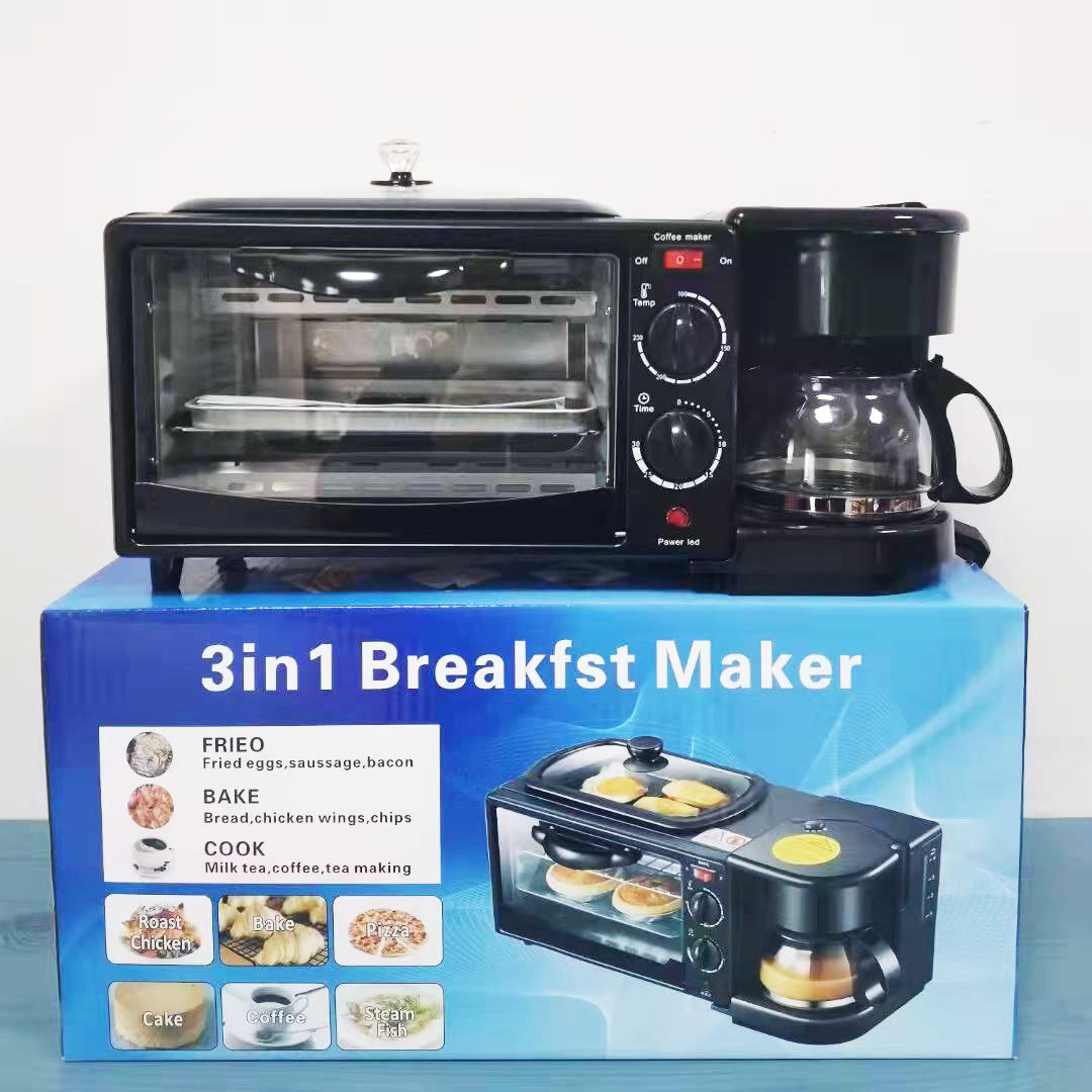 3in1 breakfast machine家用英文早餐机多功能煮咖啡热牛奶烤箱-阿里