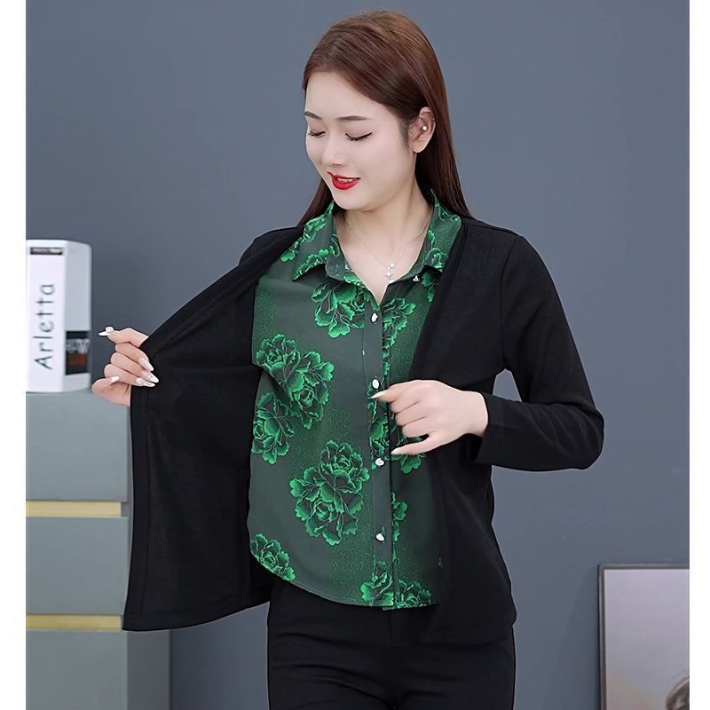 气质假两件拼接长袖上衣女衬衫时尚百搭洋气衬衣假两件秋装女上衣