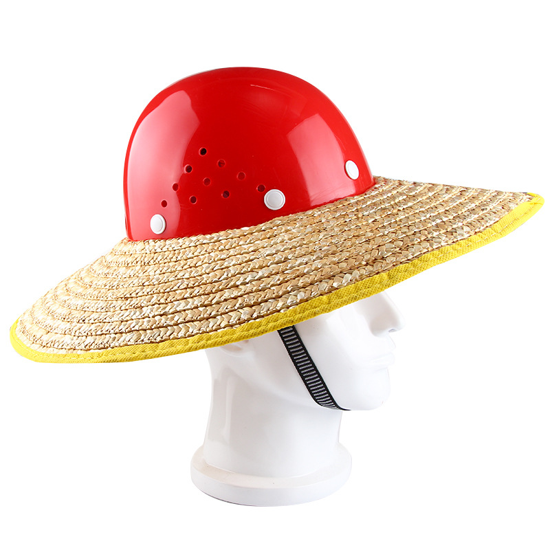 Helmet Brim Construction Site Sun Protection Sun Hat Big Brim Straw Hat Sun-Proof and Breathable Headless Wheat Straw Construction Hat