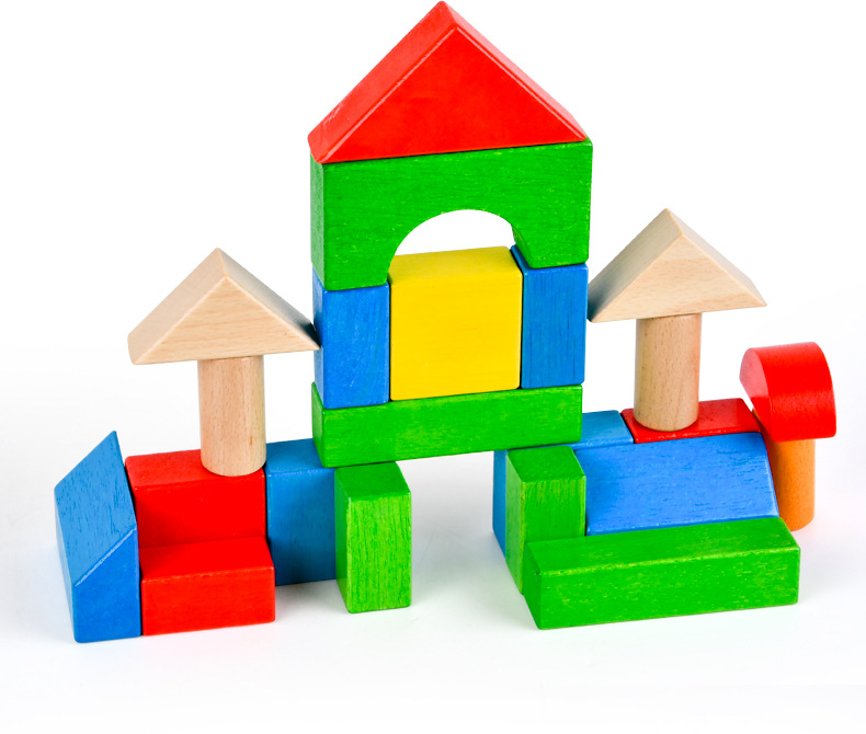 儿童搭房子积木拖车多功能益智小车儿童玩具实木积木拼建积木玩具