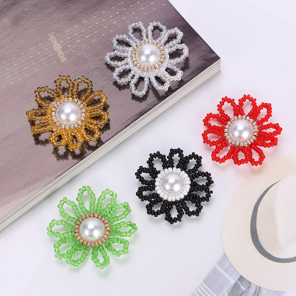 新款彩色串珠花朵珍珠耳钉配件手工串珠米珠半成品手工鞋花帽花