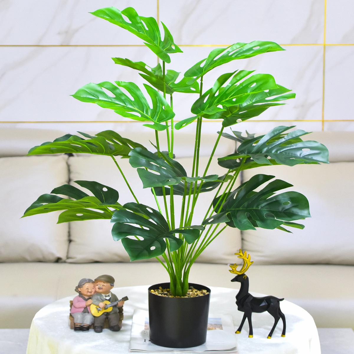Artificial Green Plant Monstera 75cm Large Green Leaf Nordic Style Green Plant Bonsai Home Decoration Cross-Border Exclusive