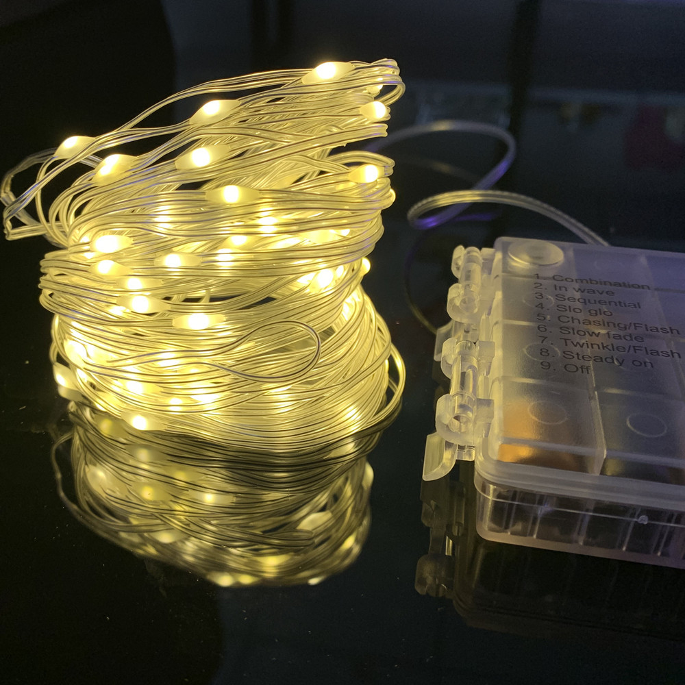 跨境露营户外防水led皮线灯8功能带遥控铜线灯串满天星圣诞彩灯