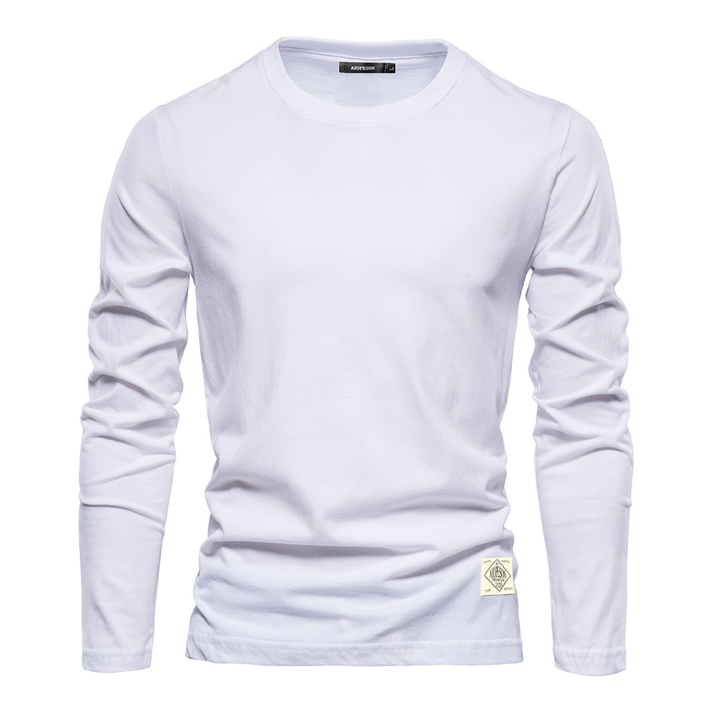 Men's Long Sleeve New Solid Color T-shirt Trendy Casual Sports Outerwear round Neck Cotton Base Shirt Top Wholesale