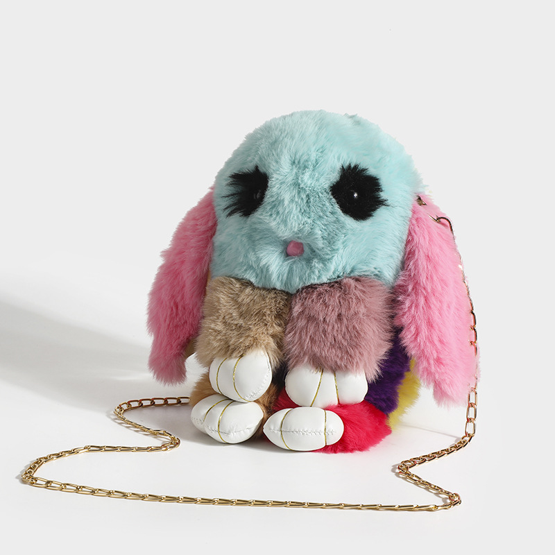 Cartoon Doll Mobile Phone Bag This Year Popular Autumn and Winter Contrast Color Plush Rabbit Shoulder Bag Chain Small Bag Coin Purse Lot