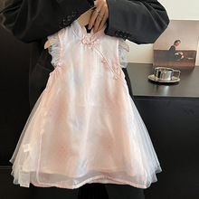 新中式童装24洋气新款时尚夏季女童旗袍裙女孩复古国风网纱连衣裙
