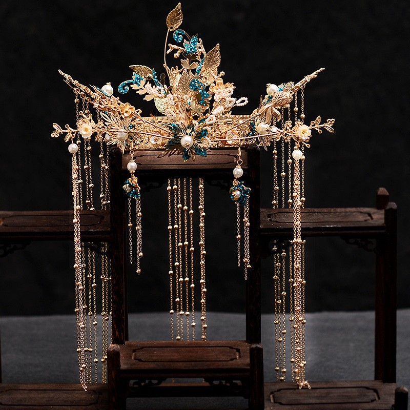 秀禾头饰 新娘秀禾服古装结婚中式婚礼奢华大气凤冠步摇皇冠发饰
