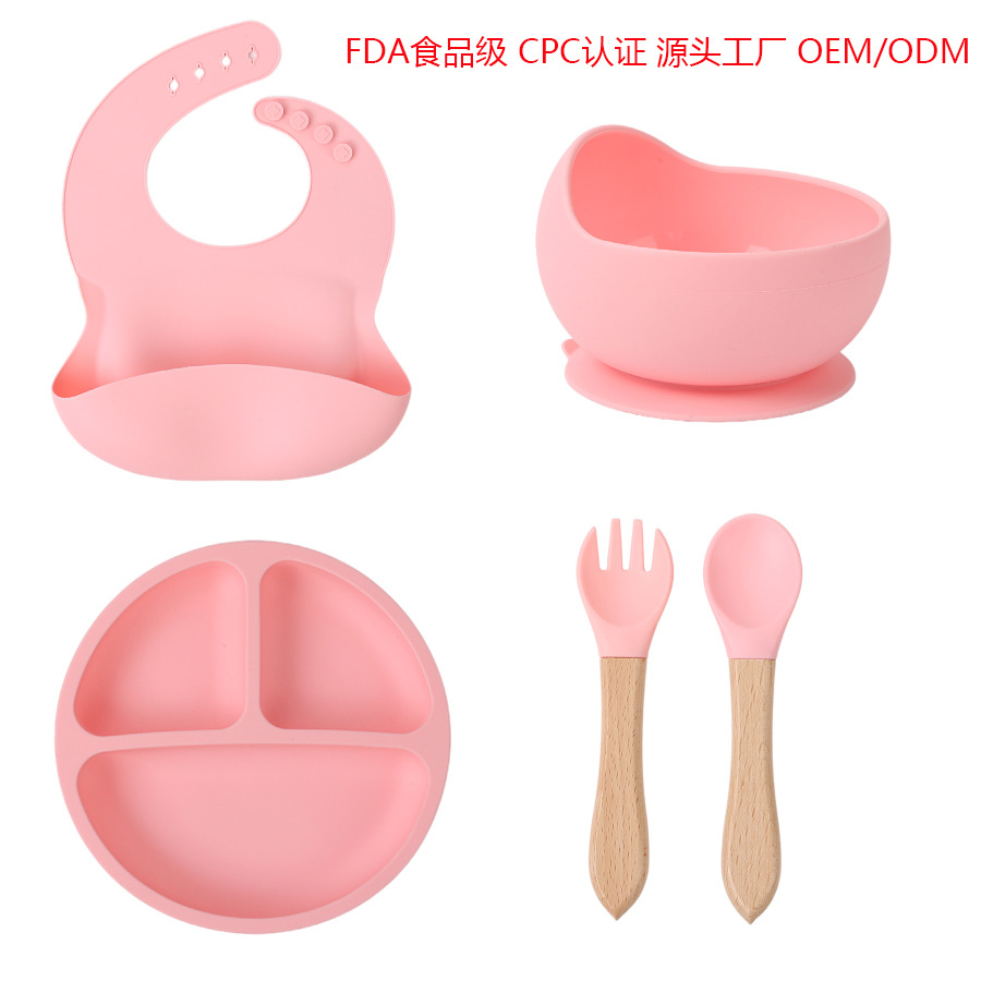 Morandi Children's Silicone Plate Baby Food Bowl Integrated Drop Proof Suction Cup Feeding Tableware Silicone Bowl Set