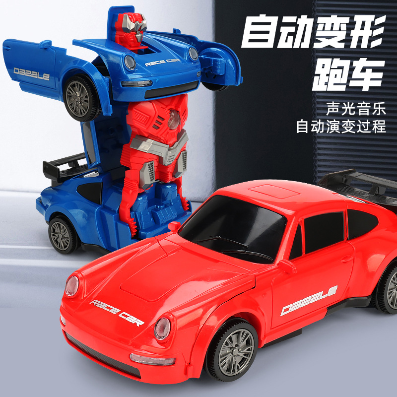 抖音同款电动万向自动变形跑车机器人灯光音乐儿童模型玩具批发
