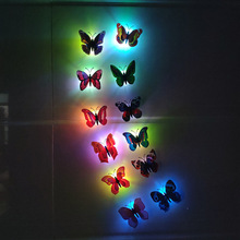七彩发光蝴蝶LED小夜灯闪光仿真立体蝴蝶墙贴创意礼品装饰批发