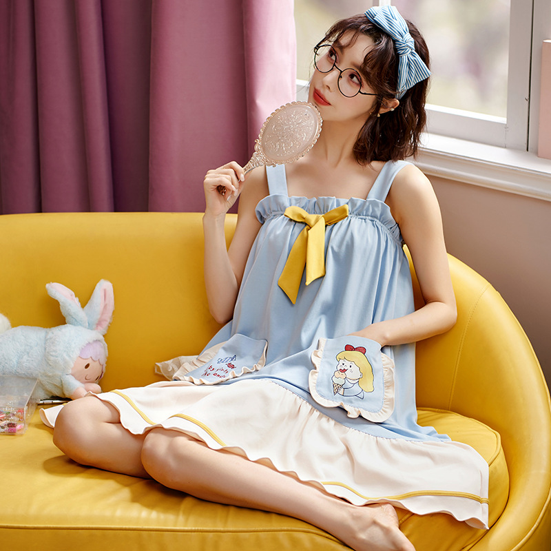 夏季针织棉吊带睡裙女士薄款舒适女裙睡衣韩版可爱女生家居服批发