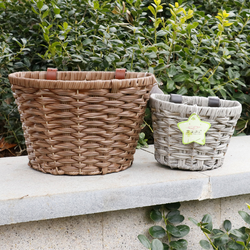 Rattan Woven Bicycle Basket Children's Bicycle Basket Bicycle Basket Car Basket Retro Universal Electric Car Woven Storage Basket Woven Bike Basket