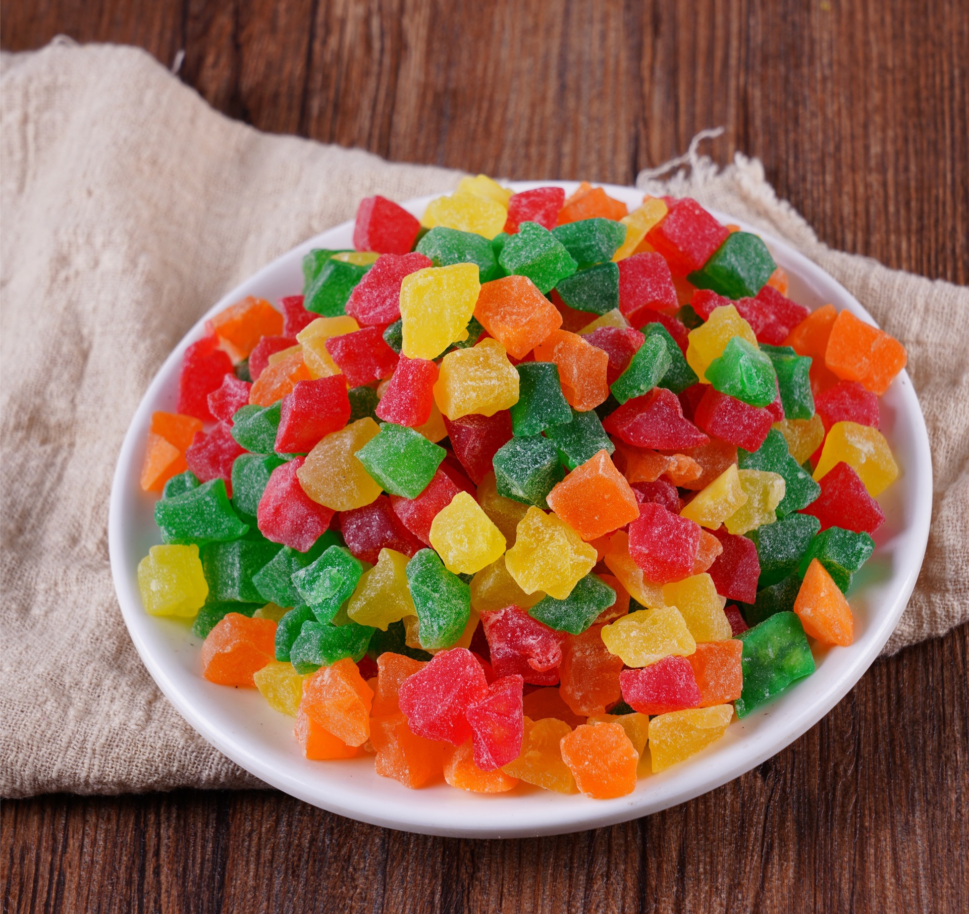 厂家直销彩色木瓜丁 水果木瓜干  黄橙绿木瓜丁凉果蜜饯食品批发