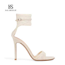 320-1白色礼服婚纱蕾丝高跟鞋女细跟主纱婚鞋女脚环绑带凉鞋