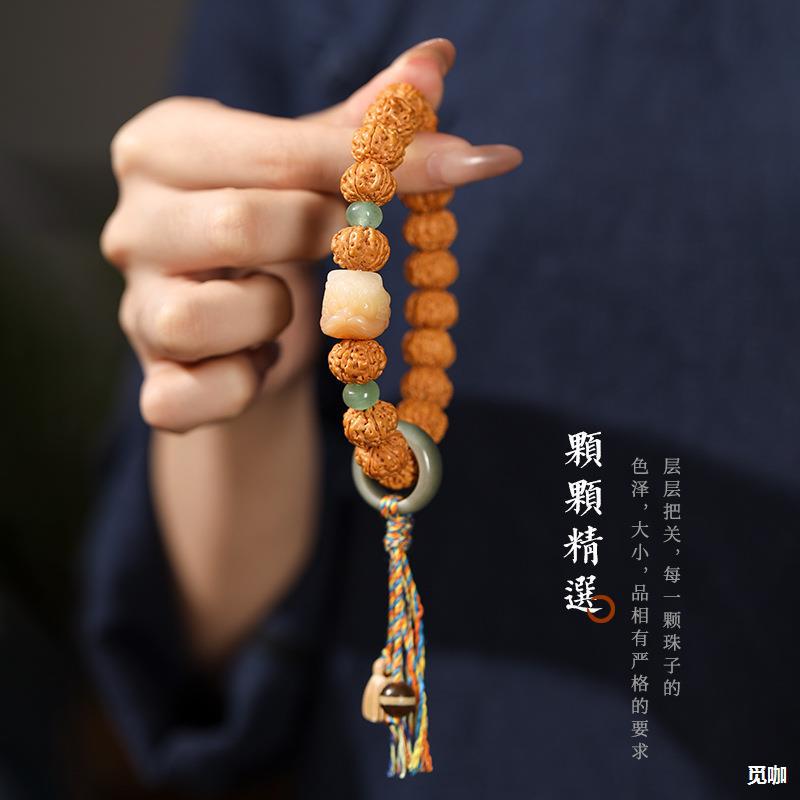 原创爆肉金刚菩提子单圈创意国潮手链瑞兽醒狮跑环编绳文玩手持