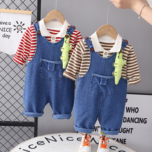 宝宝牛仔背带裤套装2023新款男童秋装两件套1一3岁婴儿童衣服韩版