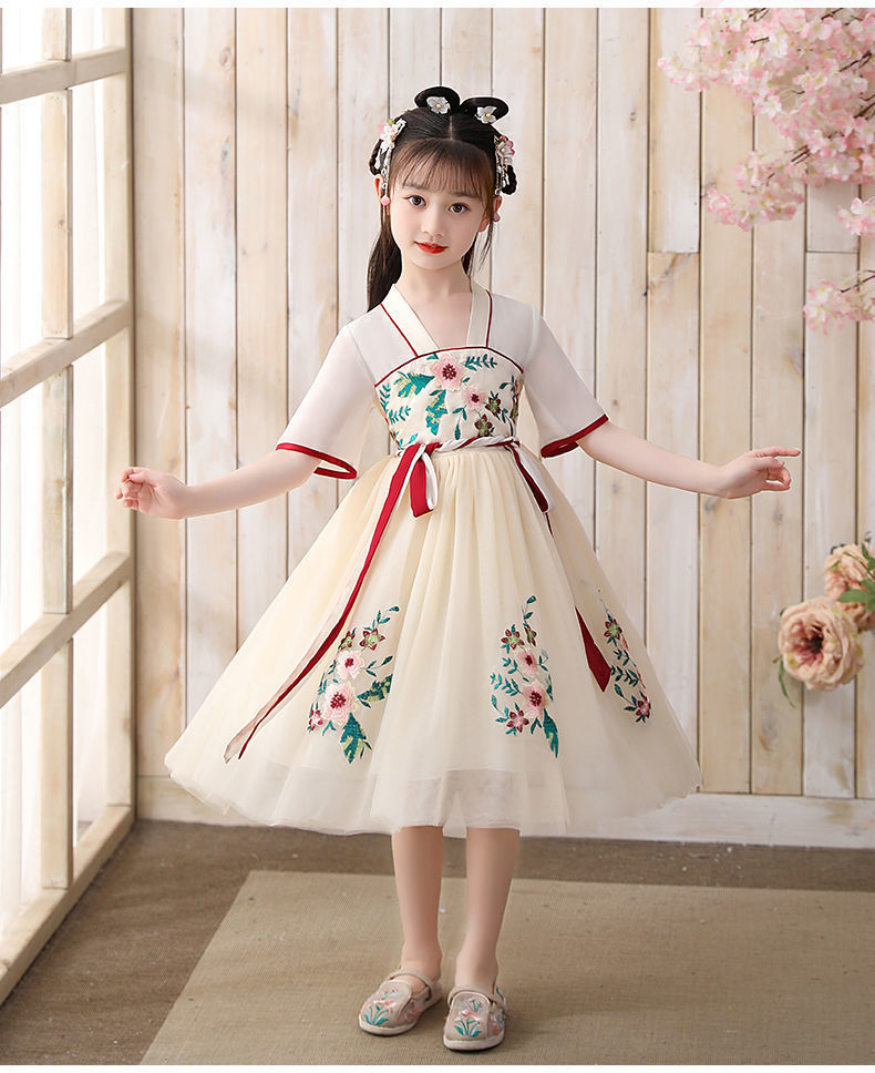 一件代发女童汉服夏季儿童公主裙古装中大童裙子中国风小女孩唐装
