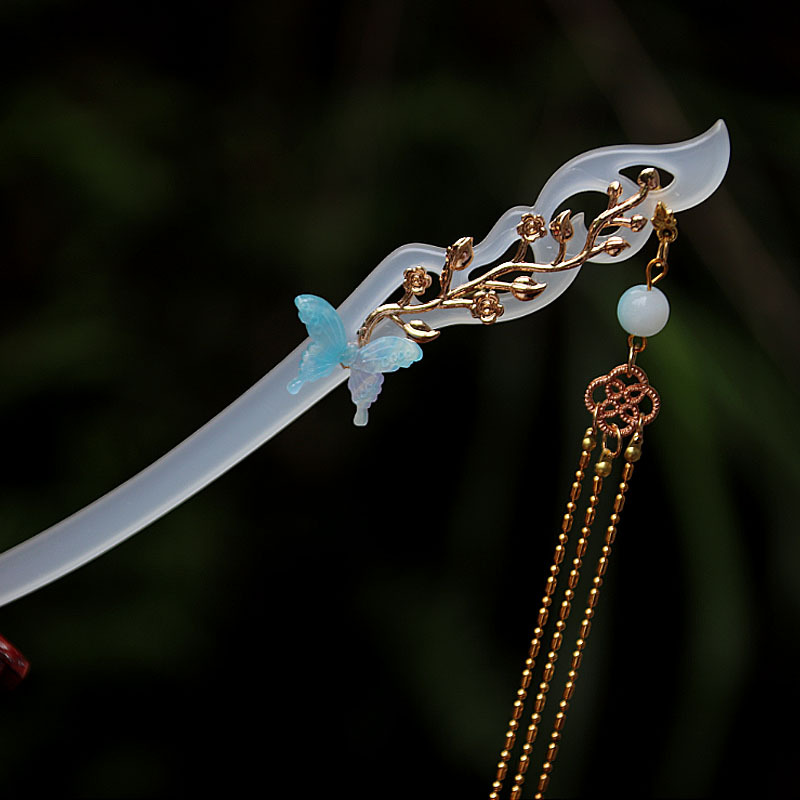 白玉发簪古风发饰盘发钗流苏步摇簪子吊坠汉服头饰旗袍配饰女发饰