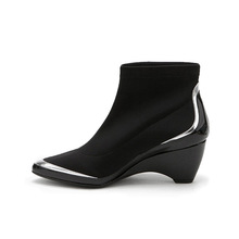 跨境专供 ankle boots women欧美时尚拼接弹力靴女靴单靴坡跟短靴