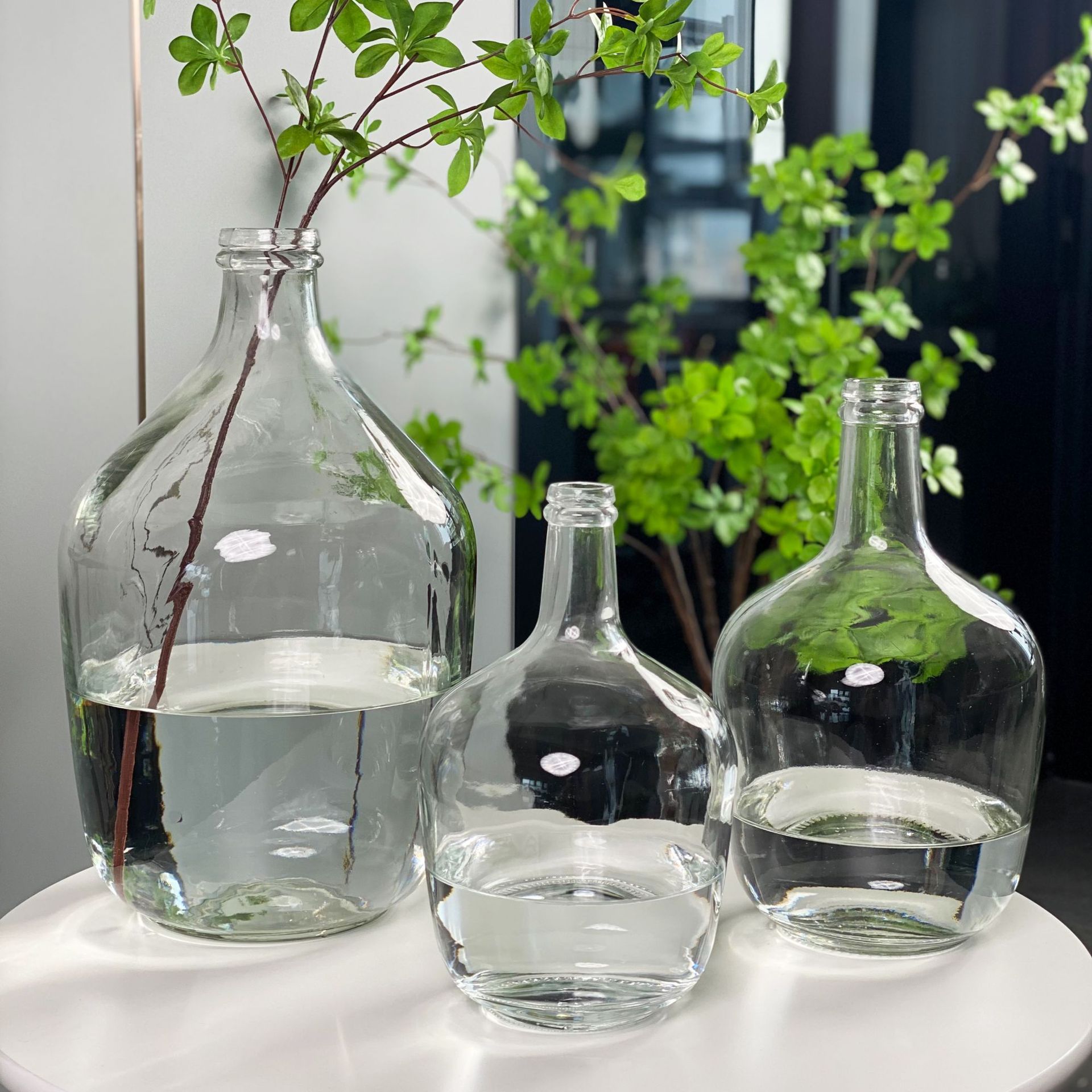 hjm-北欧批发吊钟玻璃花瓶透明马醉木小口大肚插花器水培落地摆件