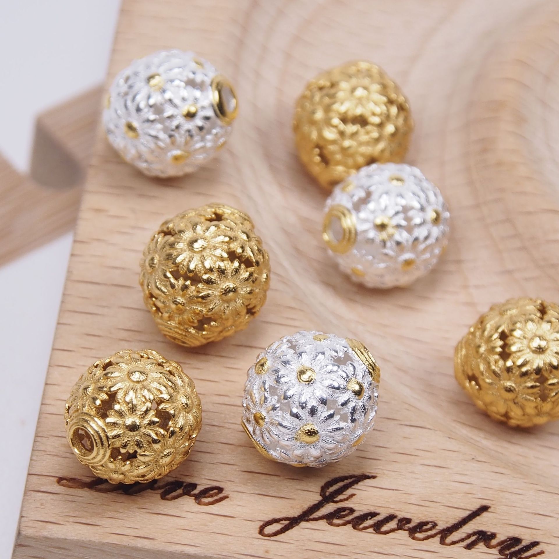 新款太阳花925银橄榄珠轻奢风diy配饰手工穿绳路路通时尚项链配件