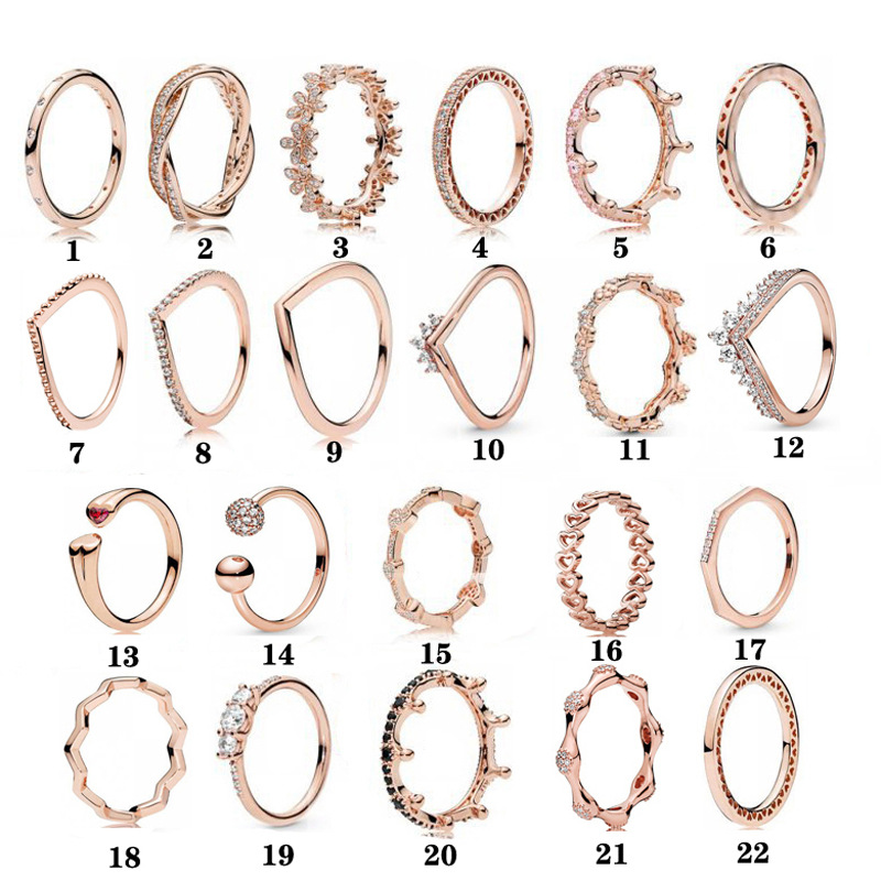 潘家玫瑰金戒指 铜银合金rose命运之轮炫目雏菊皇冠心愿情侣对戒