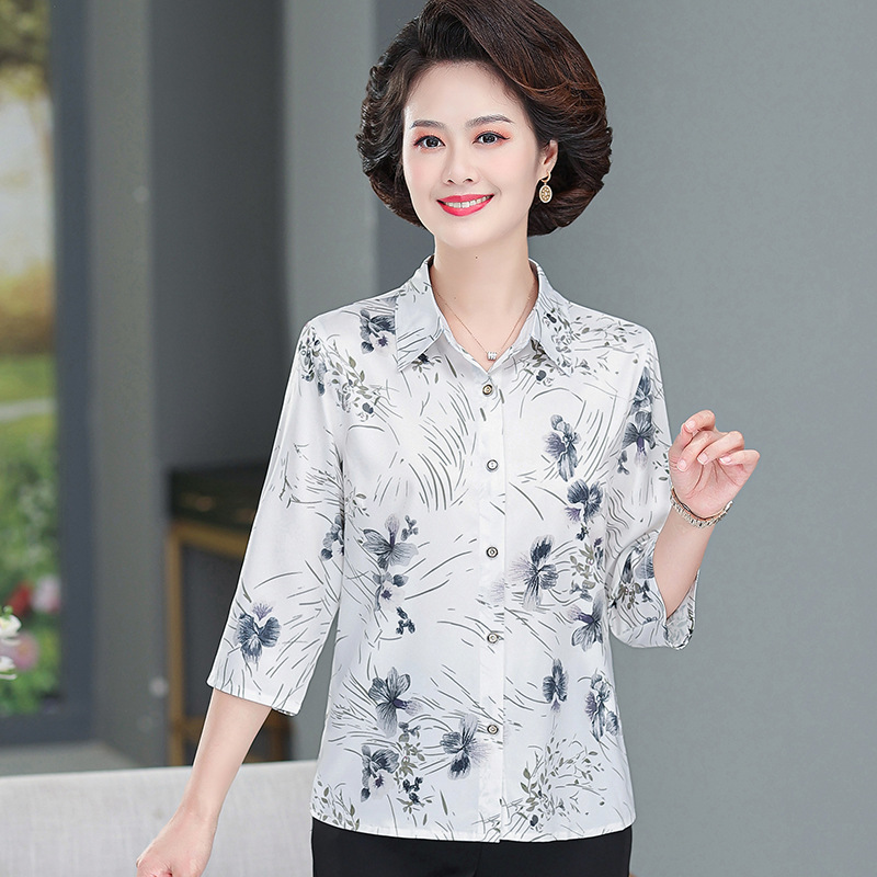 Loose Wide Lady Middle-Aged and Elderly Small Shirt Top Fashion Cool Shirt Mom Summer Clothes Short Sleeve Spring and Summer 2023 Western Style