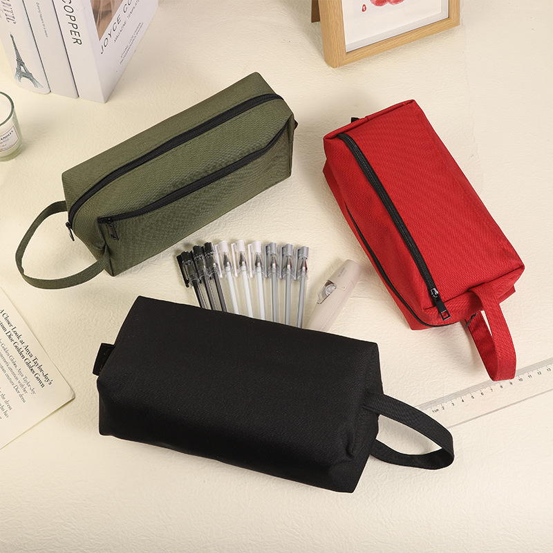 Cross-Border Large Capacity Pencil Case Wholesale Solid Color Student Stationery Storage Pencil Case Pencil Case Student Minimalist Oxford Cloth Stationery Case