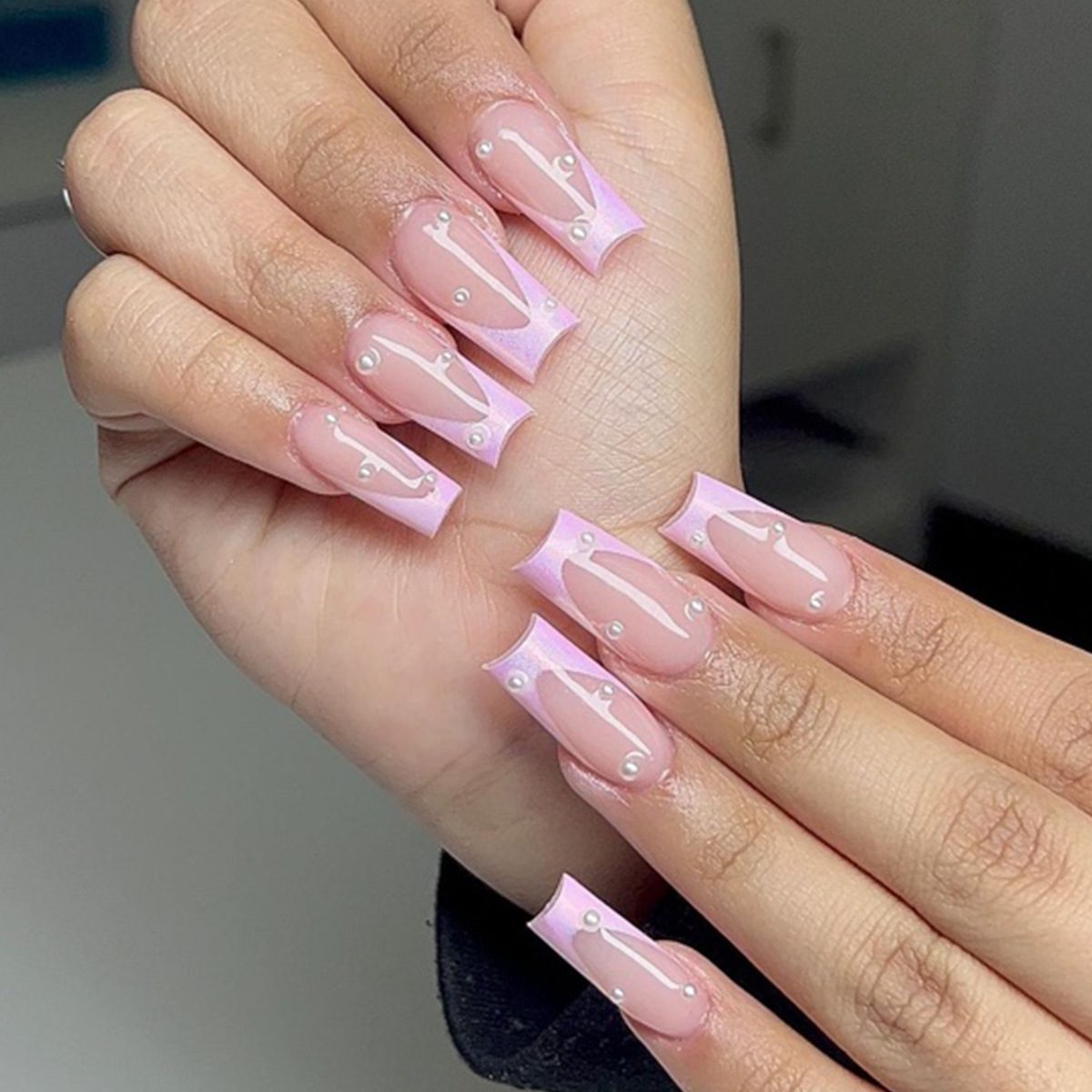 穿戴甲成品中水管白色珍珠粉红色法式美甲甲片假指甲false nails