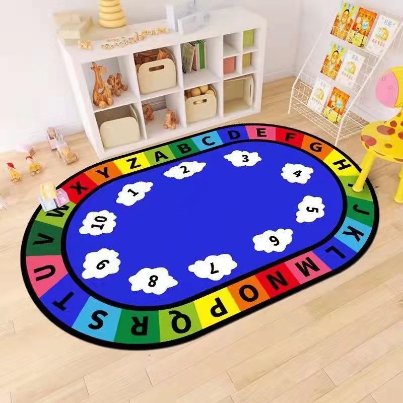 卡通游戏椭圆客厅水晶绒地毯耐磨耐脏家用茶几旁儿童房脚垫易打理
