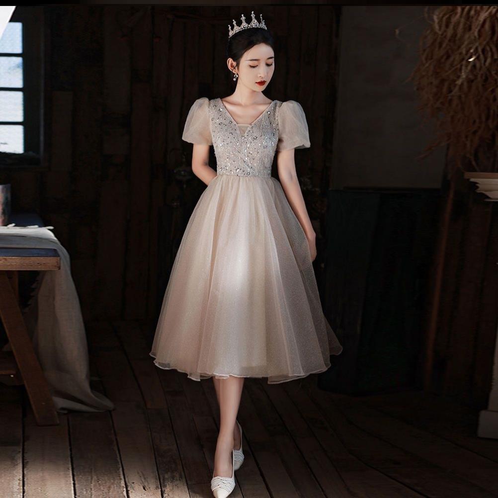 元旦晚会女主持人服装大中学生晚礼服模特走秀钢琴修身气质演出服