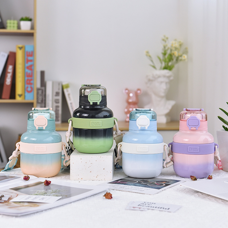 Minority Simple Good-looking with Tea Infuser Vacuum Cup Portable Large Capacity Crossbody Straight Drink Cup Stainless Steel Bounce Cover Water Cup