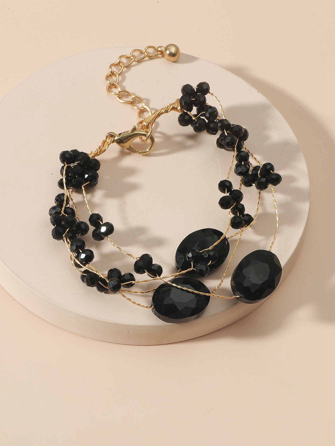 欧美跨境颜色水晶串珠的爱心形圆形铜丝手工编制新季女士手镯手链