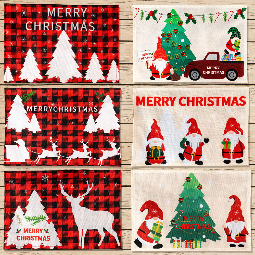 Cross-Border Christmas Dining Table Cushion Home Decoration Linen Printed Table Mat Christmas Nordic Style Placemat