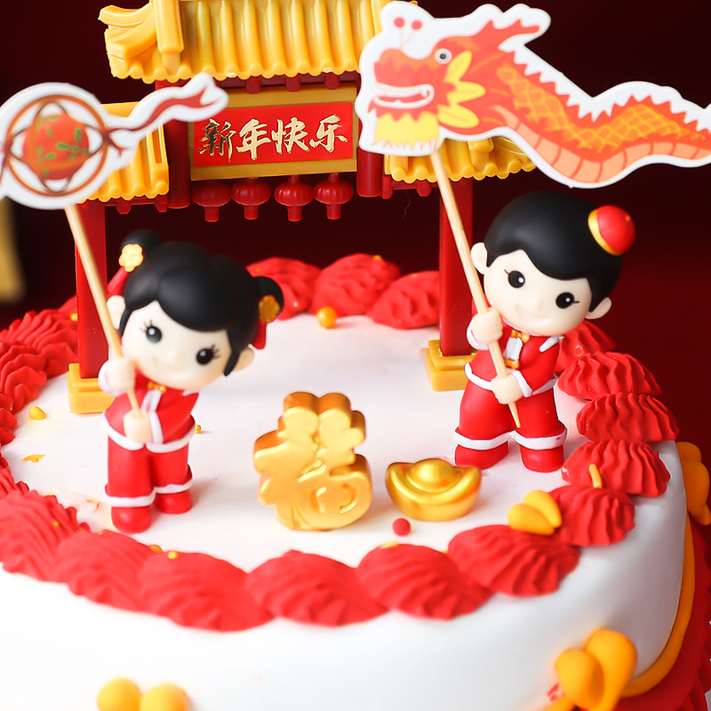 新年福娃宝宝pvc玩偶摆件diy中式门楼场景装饰新春蛋糕装扮用品