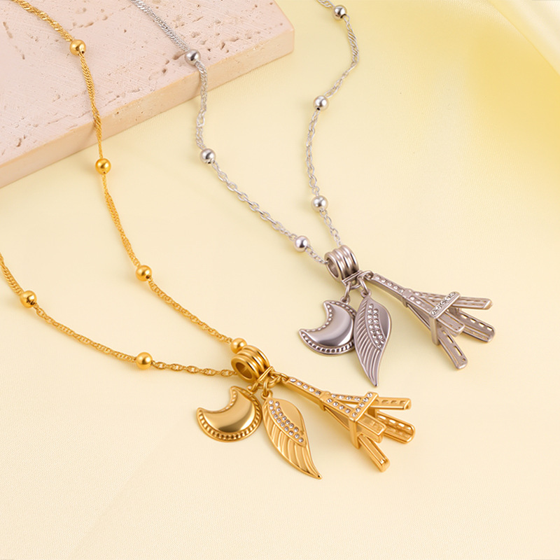 法式复古埃菲尔铁塔吊坠项链女高级感时尚百搭天使之翼钛钢项链