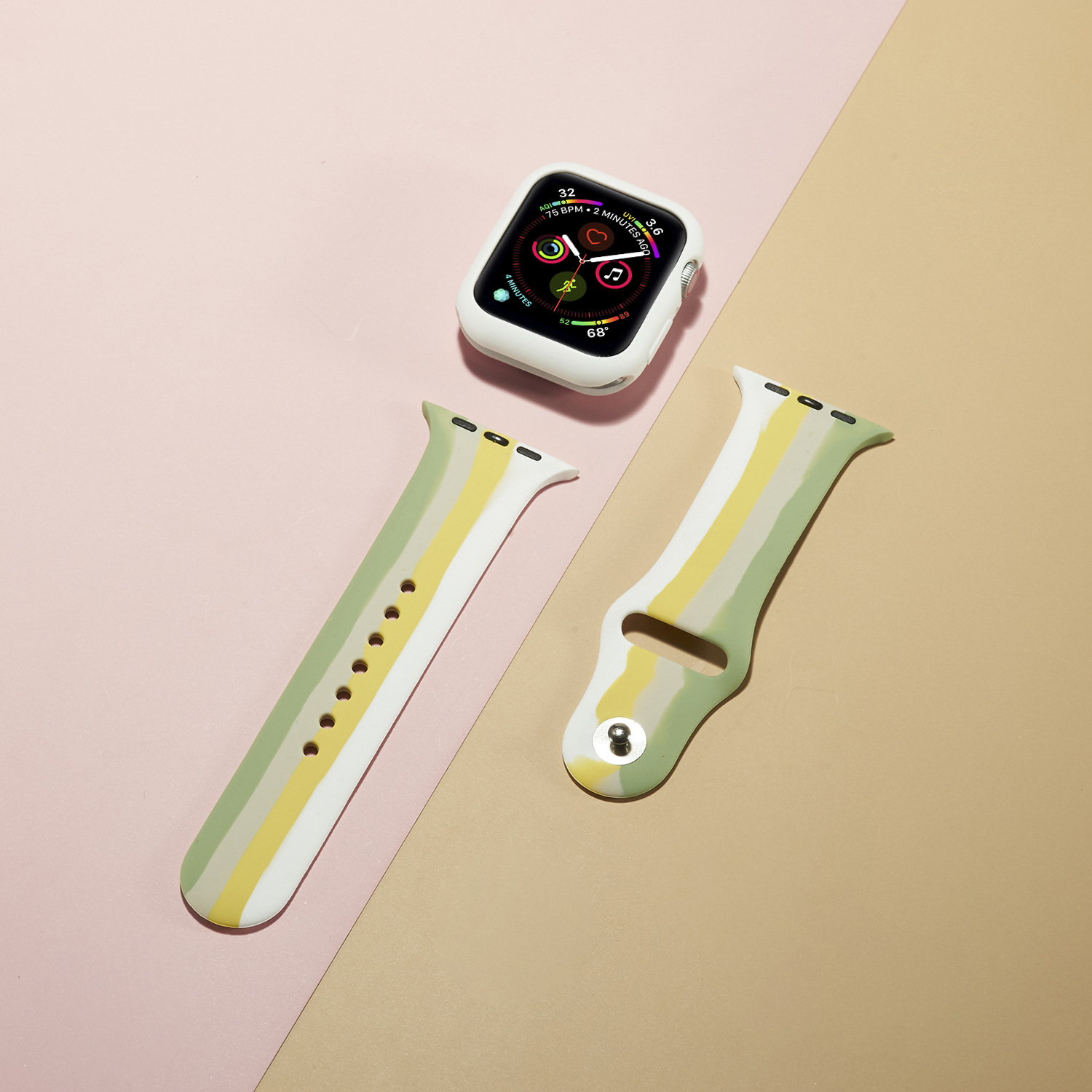 新款适用苹果四色彩虹硅胶表带watch表带apple watch扣子彩色表带