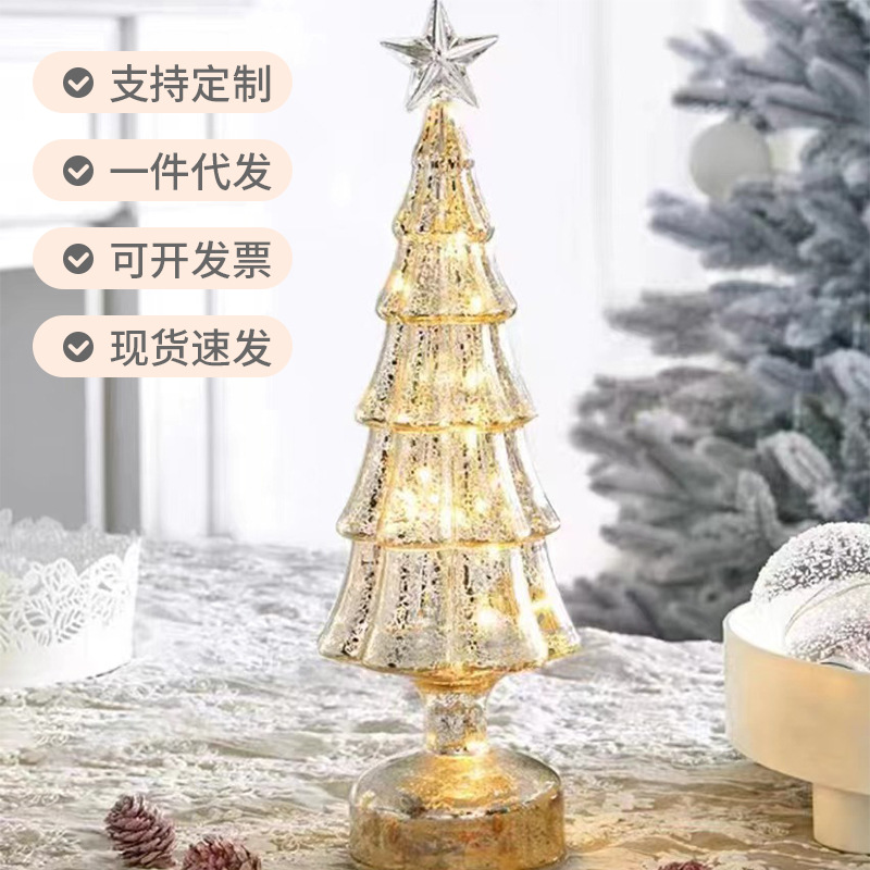 christmas glass ornaments mini christmas tree night light decorations home desktop arrangement christmas holiday gifts