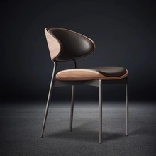 意式轻奢极简设计师餐椅家用高级感黑色靠背北欧高端实木餐桌椅子