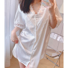 白色睡裙女V领性感蕾丝花边甜美冰丝睡衣少女夏季短裙2021高级感