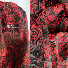 暗红玫瑰提花廓形立体感凹凸浮雕国风面料旗袍汉服设计师面料布料