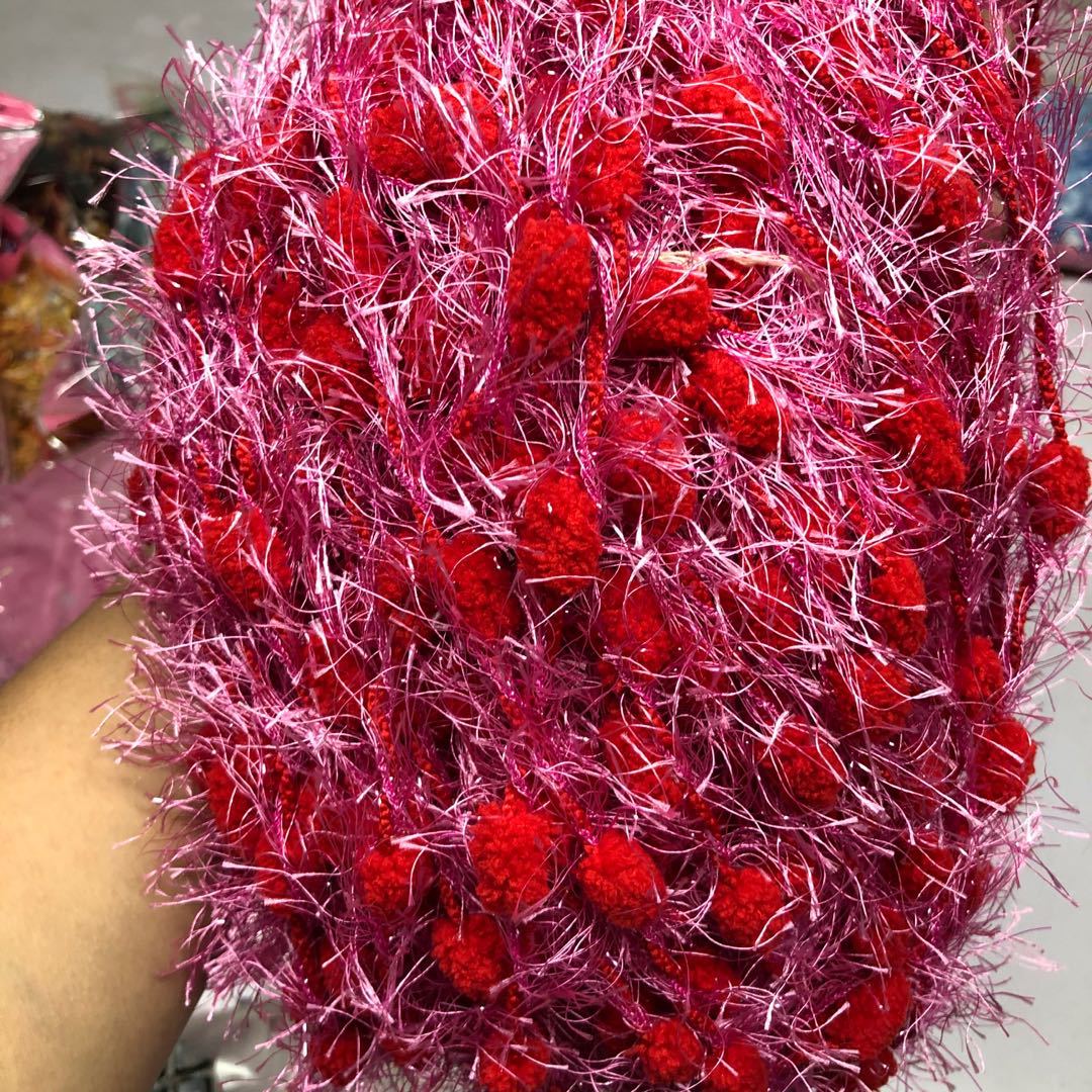 进口凤羽绒松树豆豆粗线长毛珊瑚绒花式纱线手工编织围巾仿皮草