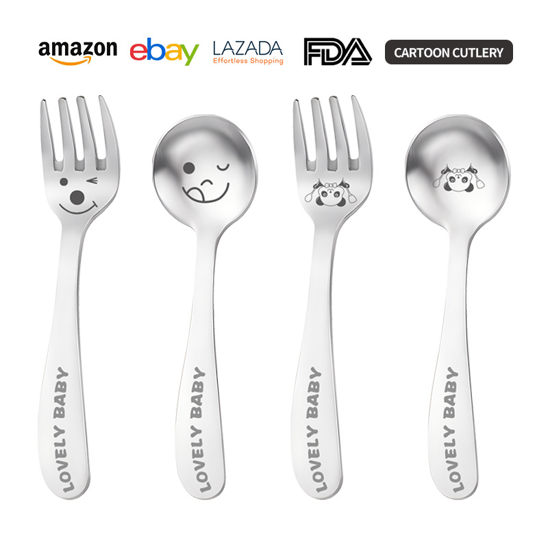 Factory Direct 304 Stainless Steel Children's Fork Short Handle Household Non-Hurt Mouth Fork Feeding Eating Spoon Tableware