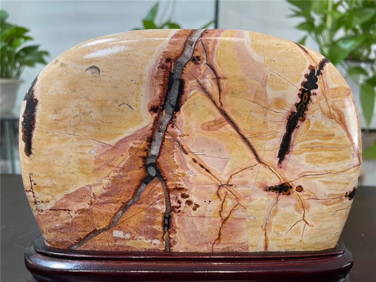 红石头天然奇石草花石小摆件乔迁礼品风水靠山石画面石精品12012