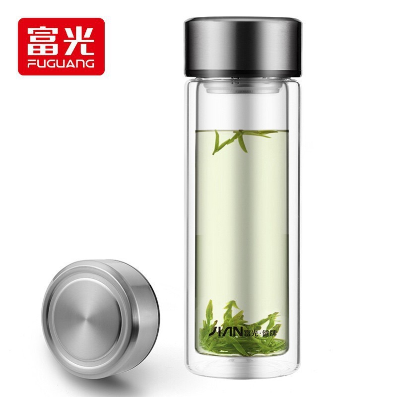 富光双层水晶玻璃杯大容量300ml男女水杯商务礼品杯广告批发