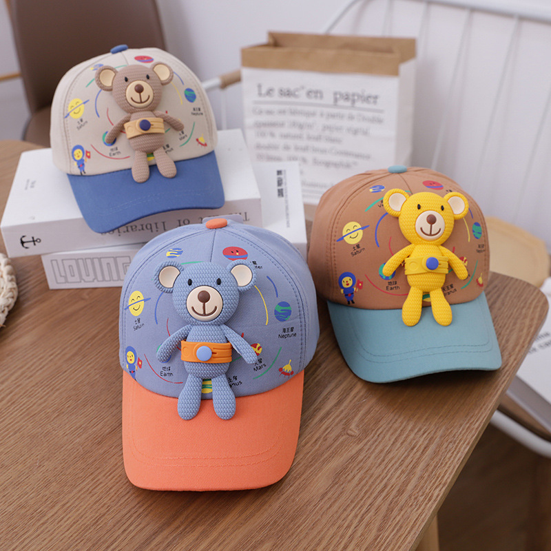 Children's Peaked Cap Spring and Autumn Thin Cartoon Bear Shape Boys' Sun Hat Korean Style Baby Girl Cute Baseball