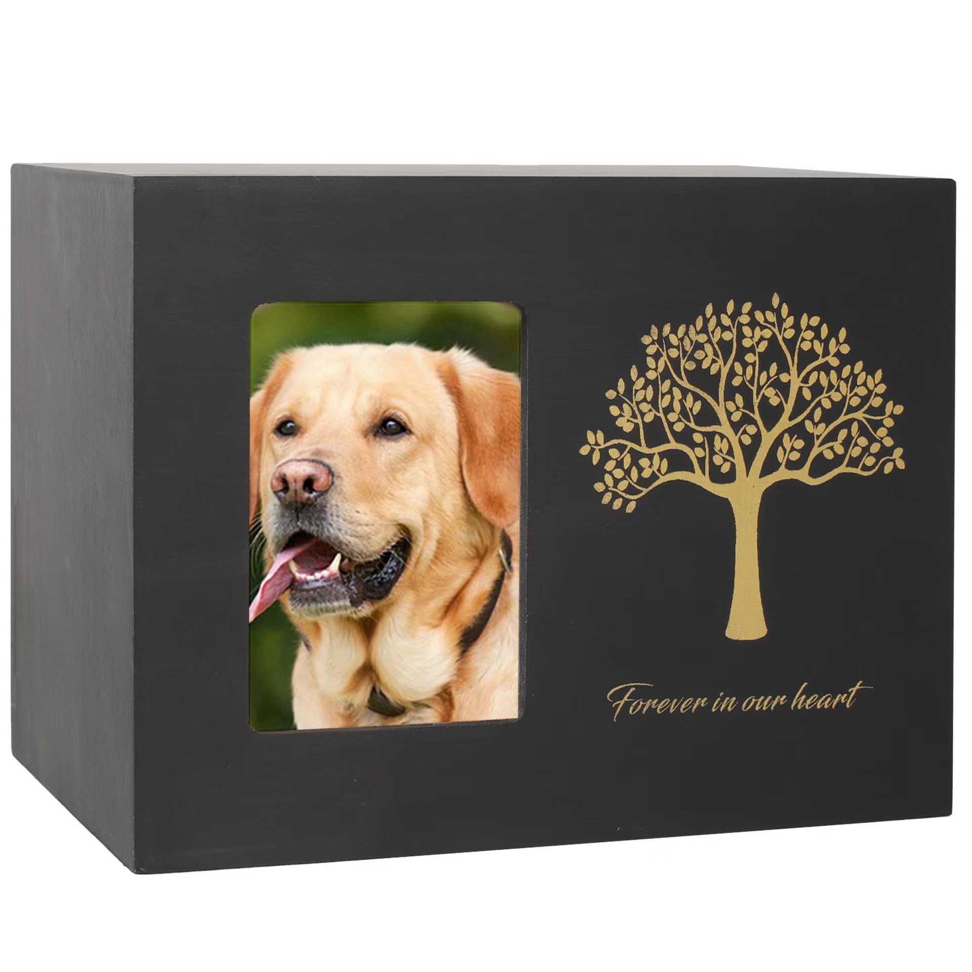 Cross-Border Spot Goods in Black Lucky Tree Cinerary Casket Solid Wood Pet Memorial Cinerary Casket with Photo Frame Dog Funeral Box