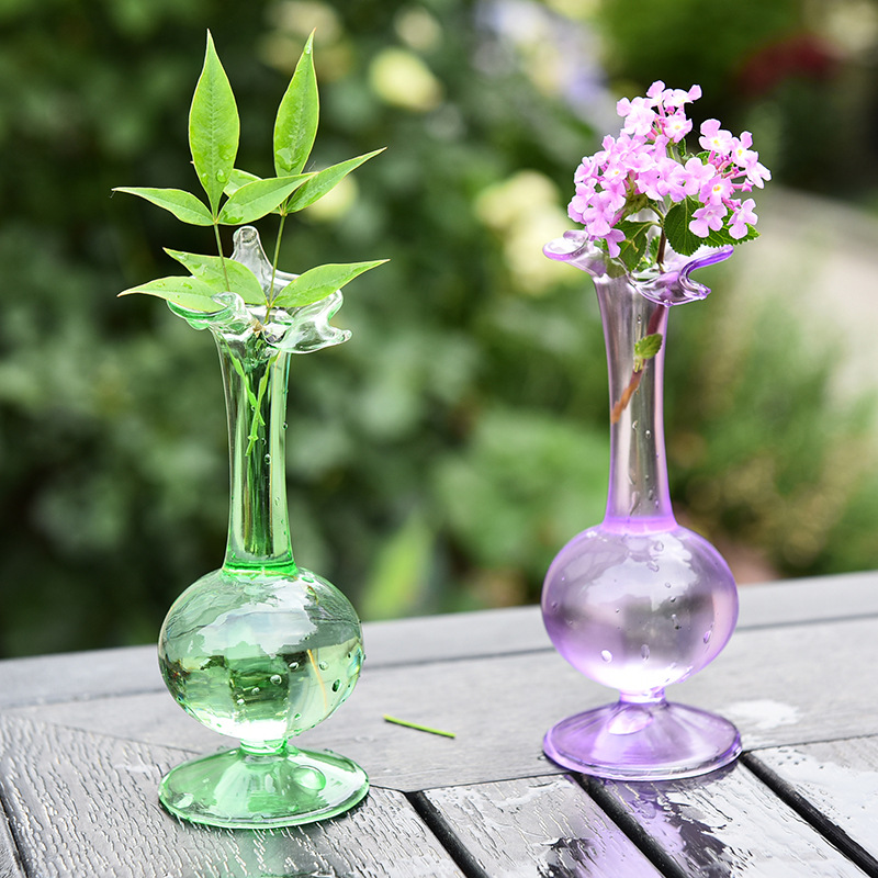 创意ins风彩色透明玻璃小花瓶香薰瓶桌面摆件复古水培插花器