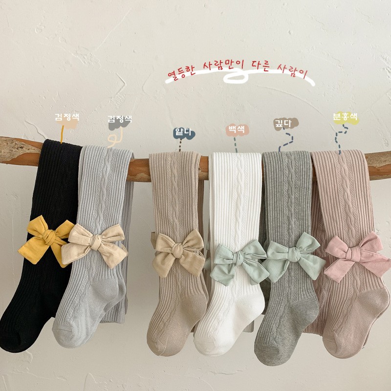 2023 Children's Pantyhose Spring and Autumn Baby Girl Leggings Vertical Twist Bow Body Stockings Adjustable