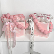 粉色玫瑰花礼盒花束礼物摆件仿真花妇女节礼物送女生闺蜜生日